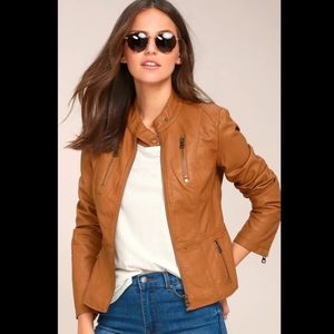 Lulu's "Peace of Mind" Tan Vegan Leather Moto Jacket